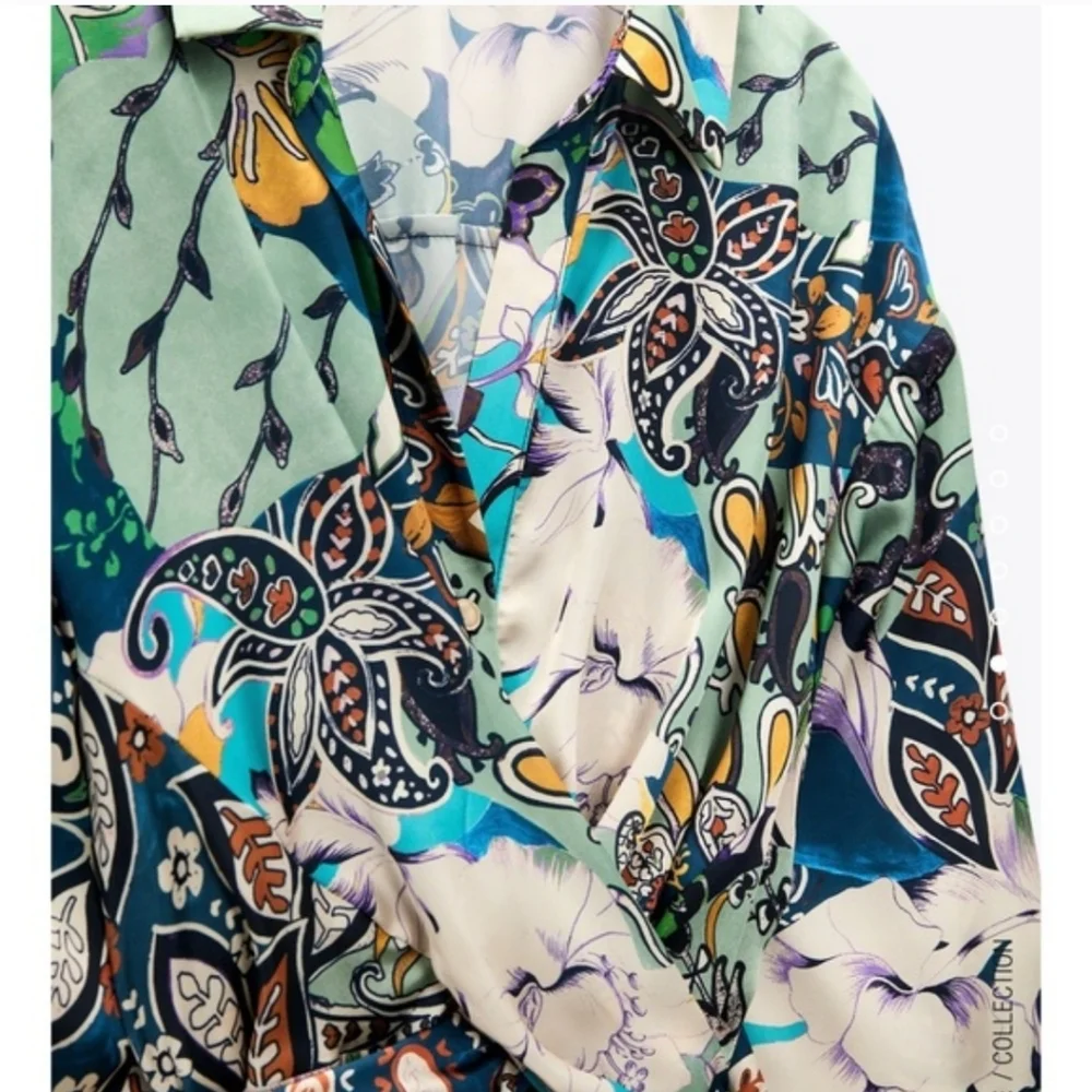 Zara Patchwork Print Satin Effect Multicolored Dress NWT - Picture 4 of 11